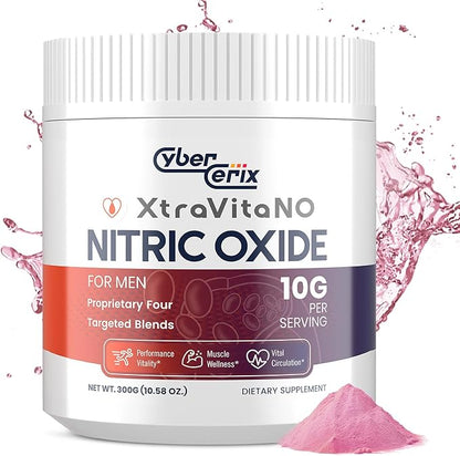 Nitric Oxide Supplement for Men - Extra Strength Nitric Oxide Booster Powder for Heart, Circulation, Blood Flow, Energy, Endurance - 10g Per Serving, 30 Servings