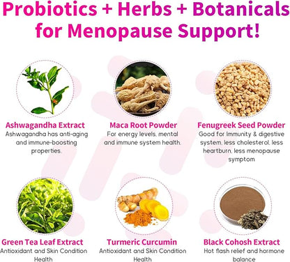 Menopause Supplements for Women, 120 Billion CFUs Probiotics for Women, 13-in-1 Herbs & Botanicals Complex, for Hormone Menopause, Hot Flashes, Night Sweats, Mood Swings, Sleep Disturbances - 60 Caps