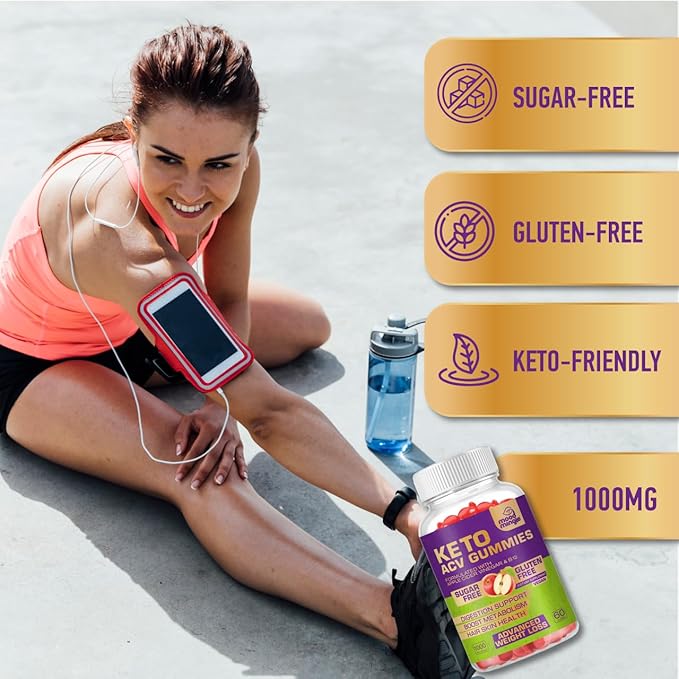 Keto ACV Gummies Gluten & Sugar-Free Apple Cider Vinegar Gummies for Advanced Weight Loss - Rapid Fat Burner Diet Supplement for Women Men - 60 Gummies (1000MG)