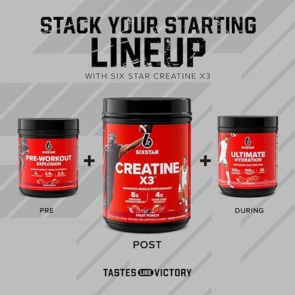Six Star Creatine Monohydrate Powder, X3 (Fruit Punch) - Flavored Creatine HCl Powder Monohydrate Supplement for Muscle Building & Performance - Post Workout Supplement for Men & Women - 30 Servings