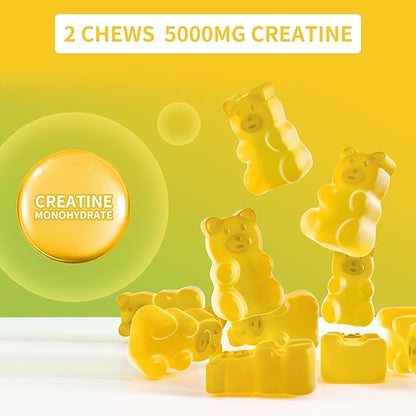Creatine Monohydrate Gummies 5g for Men Women - Sugar Free Chewable Supplement. 180 Gummies Lemon