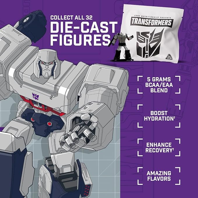 Core Nutritionals | Transformers Allspark Hydration BCAA/EAA Nutritional Supplement Formula (Free Prize Inside - Megatron) - for Adults Ages 18+ (30 Servings, Blood Orange Passion Fruit)