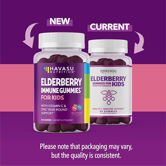 Elderberry Gummies for Kids with Zinc and Vitamin C - Immune Support Supplement for Children - 60 Count, Vegan, Berry Flavor - Convenient Daily Defense with Antioxidants and Essential Nutrients