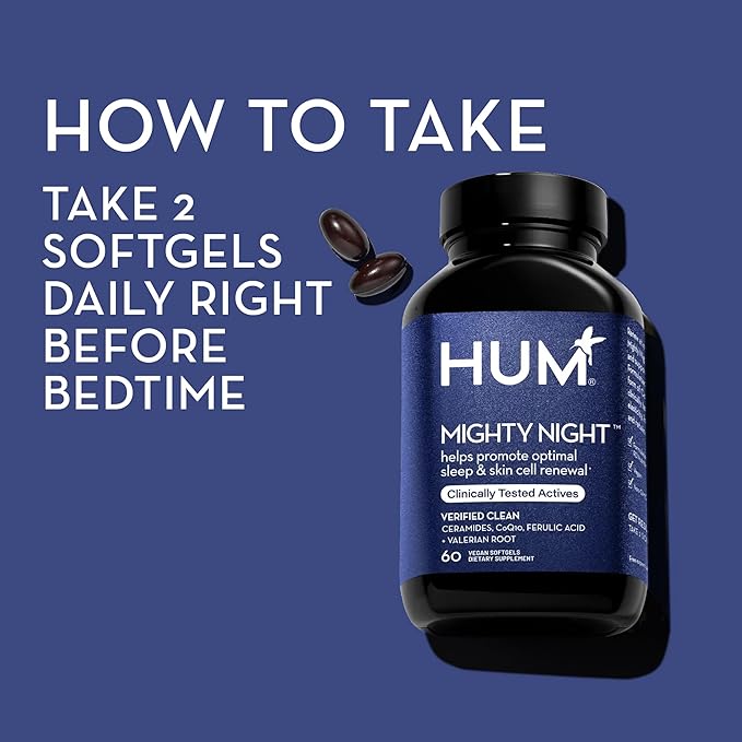 HUM Mighty Night - Nighttime Supplement for Skin + CoQ10 & Ferulic Acid to Promote Skin Cell Turnover - Overnight Beauty Vitamins for Women (60-Count)