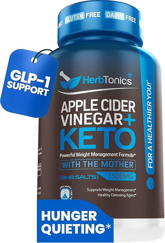 Herbtonics Apple Cider Vinegar Capsules Plus Keto BHB | Fat Burner & Weight Loss Supplement for Women & Men | Appetite Suppressant
