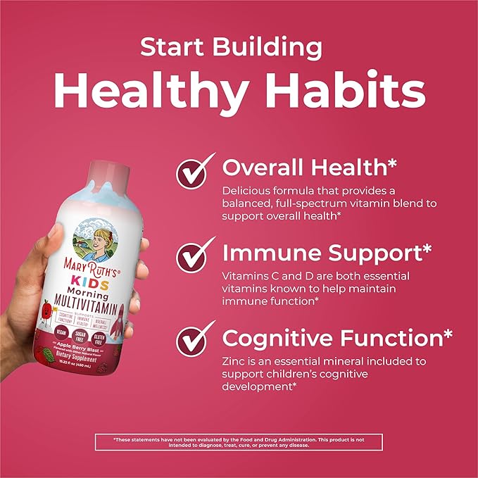 MaryRuth's Kids Liquid Morning Multivitamin | Kids Multivitamin | Immune Support | Vitamin C & D | Kids Vitamins | Kids Vitamins multivitamin | Vegan | 30-180 Servings | 15.22 fl oz