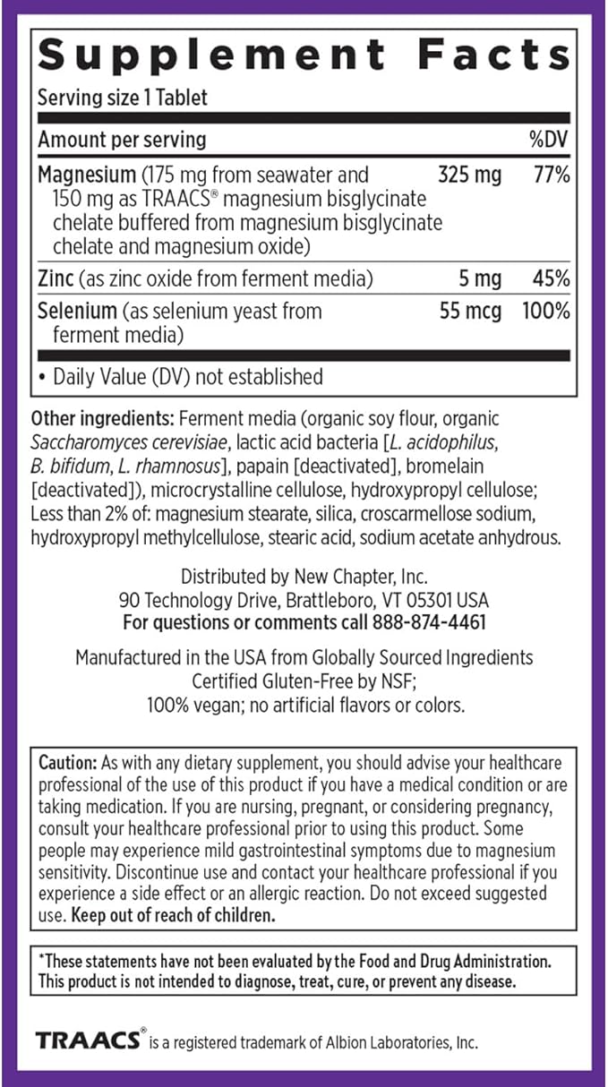 New Chapter Magnesium-Selenium-Zinc Supplement for Active Bodies, Bounce Back After Exercise with Muscle Support Minerals + Hydrating Electrolytes, 325 mg Magnesium in One-Daily Tablet, 30 Count