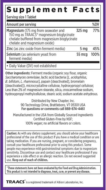New Chapter Magnesium-Selenium-Zinc Supplement for Active Bodies, Bounce Back After Exercise with Muscle Support Minerals + Hydrating Electrolytes, 325 mg Magnesium in One-Daily Tablet, 30 Count