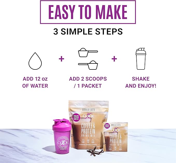 Click Coffee Protein Powder | Double Shot Espresso | 16g Protein | 23 Essential Vitamins | Low Calorie Meal Replacement | 150mg Caffeine | Gluten Free | No Artificial Flavors or Colors | Vanilla