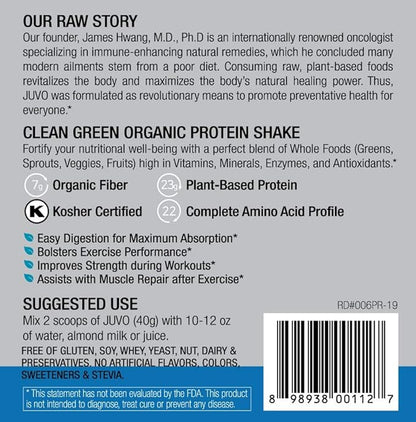 Juvo Raw Green Protein Organic, Vegan, Gluten Free, Non-GMO, Kosher, No Stevia, 23g of Protein, Complete Amino Acid Profile, 16.9 Ounce