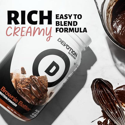 Devotion Nutrition Protein Powder Blend | Gluten Free, Keto Friendly, No Added Sugars | 1g MCT | 20g Whey & Micellar Protein | 12 Count Packets (Brownie Batter)