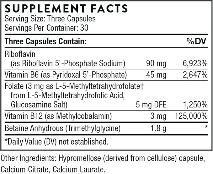 THORNE Methyl-Guard Plus - Active folate (5-MTHF) with Vitamins B2, B6, and B12 - Supports methylation and Healthy Level of homocysteine - Gluten-Free, Dairy-Free, Soy-Free - 90 Capsules
