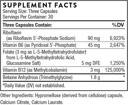 THORNE Methyl-Guard Plus - Active folate (5-MTHF) with Vitamins B2, B6, and B12 - Supports methylation and Healthy Level of homocysteine - Gluten-Free, Dairy-Free, Soy-Free - 90 Capsules