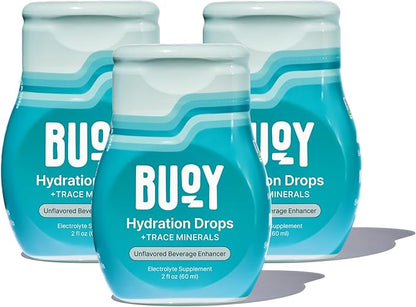 Buoy Electrolyte Drops | No Sugar, No Sweeteners | Trace Minerals, Vitamins & Antioxidants | Purposefully Unflavored | Perfect for Any Drink | Daily Hydration Supplement (Unflavored - 3 Pack)
