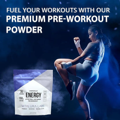 Vitalura Labs Pre-Workout Powder - Caffeine, Theacrine, Rhodiola & L-Theanine for Energy & Endurance - NSF Content Certified - Limoncello Flavored - 30 Servings