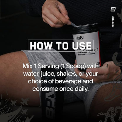 BARE PERFORMANCE NUTRITION, BPN Pure Creatine Monohydrate Powder by Creapure, 5g of Creatine per Serving, Supports Muscle Growth, Unflavored Creatine Powder, 60 Servings