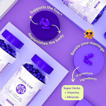 purple tree Post-Celebration Wellness Supplement | Liver Support, Body Replenisher, Rapid Hydration | Dihydromyricetin DHM, Milk Thistle, Electrolytes, Vitamin B, Willow Bark, Quercetin (180 Pills)