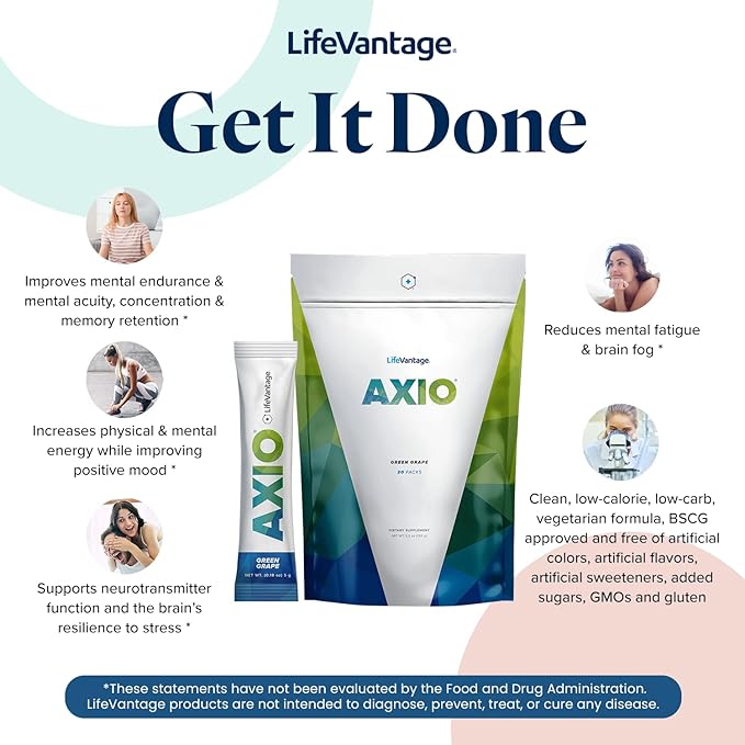 AXIO Regular Energy Drink Powder, Green Grape, 30 Drink Mix Packets, Instant Energy Powder, Energy Supplement in a Drink Mix, w/B Vitamins, DMAE, L-Theanine, Quercetin, Green Tea & Pine Bark Extract