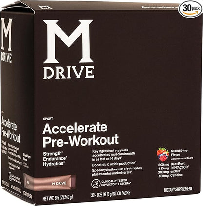 Mdrive Accelerate Pre-Workout Powder, Individual Servings, Mixed Berry, 30 Count