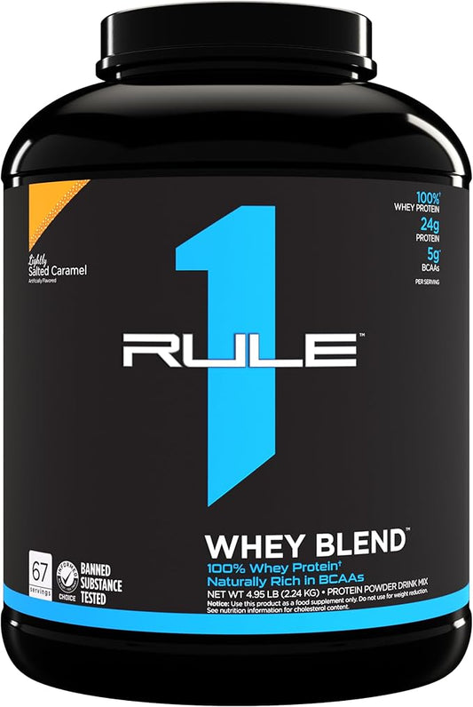Rule One Proteins, R1 Whey Blend-Lightly Salted Caramel, 24g Fast-Acting Whey Protein Concentrates, Isolates, and Hydrolysates Per Serving, with Naturally Occurring EAAs and BCAAs, 5lbs