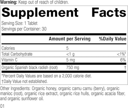 Standard Process Spanish Black Radish - Whole Food Detox, Liver Support, Digestion and Digestive Health, Gallbladder Support with Honey and Vitamin C - Vegetarian, Gluten Free - 30 Tablets