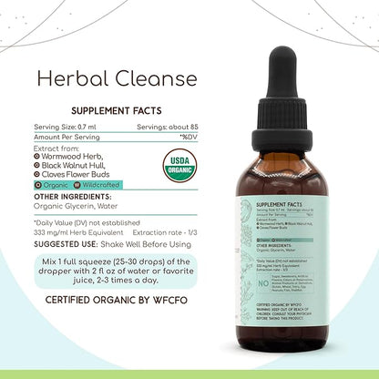 Herbal Cleanse Organic Alcohol-Free Tincture | Detox and Cleanse Formula, Extract Supplement | Organic Wormwood Herb, Black Walnut Hull, Cloves Flower Buds | Purge Extract (2 fl oz)
