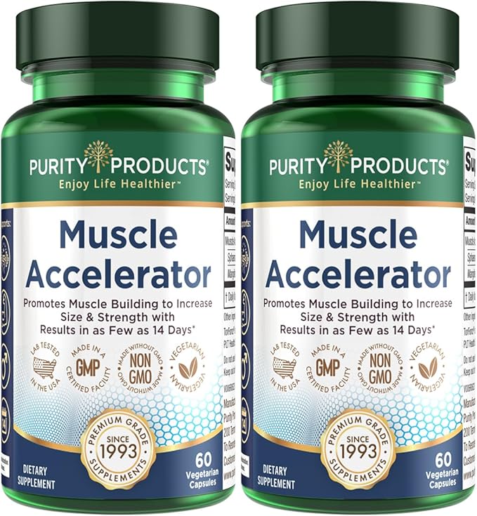 Purity Products Muscle Accelerator 650 mg Patented & Clinically Tested Muscle Accelerator Blend of Ayurvedic Herbal Extracts Promotes Strength, Endurance + Muscle Growth - 60 Veg Caps (2)