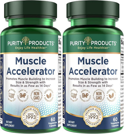 Purity Products Muscle Accelerator 650 mg Patented & Clinically Tested Muscle Accelerator Blend of Ayurvedic Herbal Extracts Promotes Strength, Endurance + Muscle Growth - 60 Veg Caps (2)