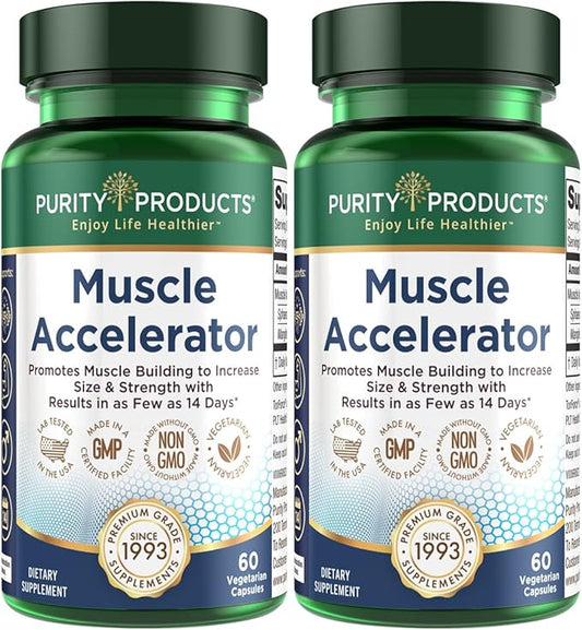 Purity Products Muscle Accelerator 650 mg Patented & Clinically Tested Muscle Accelerator Blend of Ayurvedic Herbal Extracts Promotes Strength, Endurance + Muscle Growth - 60 Veg Caps (2)