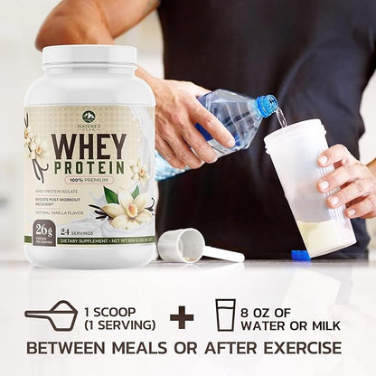 Premium 100% Whey Protein Powder 26g, Creamy French Vanilla, Advanced Isolate Protein for Muscle Gain, Recovery & Immune System Support, No Added Sugar, For Shakes & Vanilla Smoothies - 24 Servings