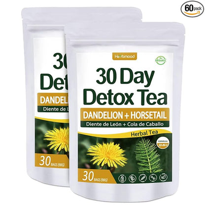 Te de Diente de Leon 30 Day Cleanse Dandelion Tea, Herbmood Natural Herbs Tea Bags para Perder Peso, 30Count (Pack of 2)