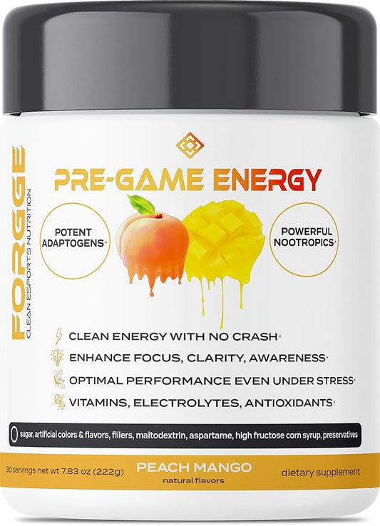 Forgge Focus Energy Drink Powder - Lion’s Mane, Alpha-GPC, L-Theanine and Nootropics for Focus - Vitamins + Electrolytes - Natural Caffeine, Sugar Free (Peach Mango)