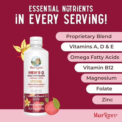 MaryRuth Organics Men's 40+ Multivitamin Liposomal with Hormonal Support | Ultra Absorption | Immune Support | Energy Supplement for Men | Non-GMO | Vegan | 15.22oz