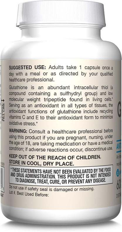 Jarrow Formulas Glutathione Reduced 500mg- 60 Veggie Capsules- Intracellular Antioxidant- Quality Glutathione Supplements- Supports Recycling of Vitamins C & E- Non-GMO- Gluten Free- Vegan, Pack of 12