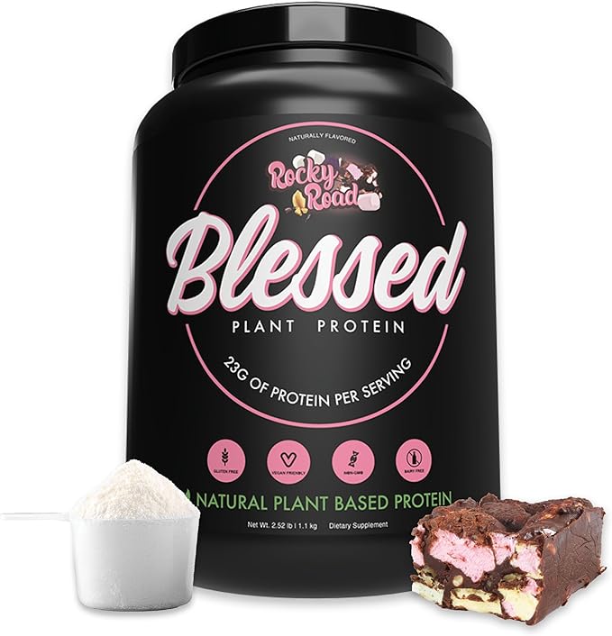 BLESSED Vegan Protein Powder - Plant Based Protein Powder Meal Replacement Protein Shake, 23g of Pea Protein Powder, Dairy Free, Gluten Free, Soy Free, No Sugar Added, 30 Servings (Rocky Road)