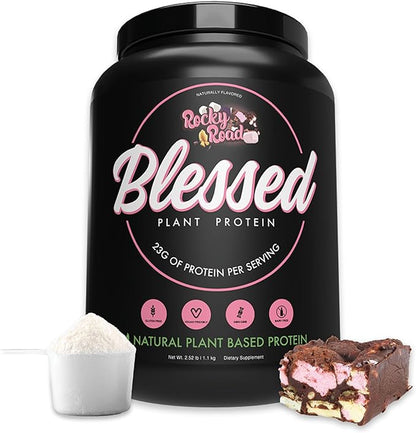 BLESSED Vegan Protein Powder - Plant Based Protein Powder Meal Replacement Protein Shake, 23g of Pea Protein Powder, Dairy Free, Gluten Free, Soy Free, No Sugar Added, 30 Servings (Rocky Road)