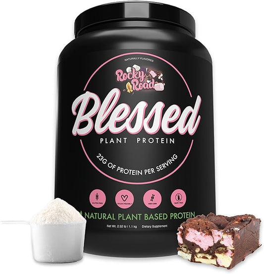 BLESSED Vegan Protein Powder - Plant Based Protein Powder Meal Replacement Protein Shake, 23g of Pea Protein Powder, Dairy Free, Gluten Free, Soy Free, No Sugar Added, 30 Servings (Rocky Road)