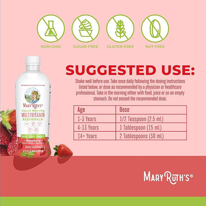 MaryRuth Organics Multivitamin for Women Men & Kids | Sugar Free | Vegan | Vitamin A, C, D, E, B12, Zinc | Daily Vitamins for Kids, Men, Women| Energy & Beauty Booster Multimineral | 32 Fl Oz