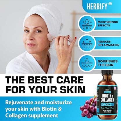 Liquid Collagen & Biotin - Hair Growth Supplement - Hair Skin and Nails Vitamins - Joint Health Supplement - Made in USA - Hair Growth for Women - Natural Liquid Collagen for Women and Men 2 Fl Oz