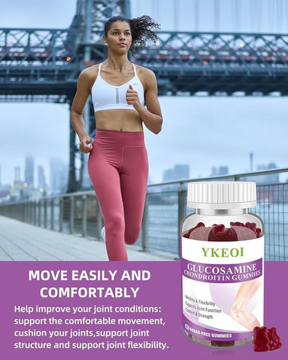 Sugar Free Glucosamine Chondroitin Gummies with MSM &Calcium,Joint Support Gummies for Men and Women,Cartilage & Immune Support Supplement,Mobility, Comfort, Flexibility Support- (1 Pack)