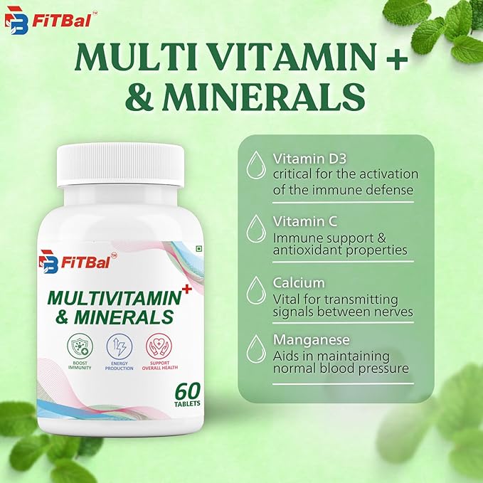 Multivitamin + Minerals - Improve Immunity,Support Energy Production & Overall Health - 60 Tablets