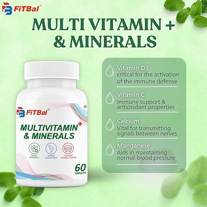Multivitamin + Minerals - Improve Immunity,Support Energy Production & Overall Health - 60 Tablets