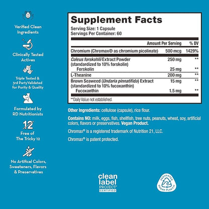 HUM Counter Cravings - Chromium Craving Suppressants with L-Theanine, Seaweed Extract & Forskolin to Support a Healthy Lifestyle (60-Count)