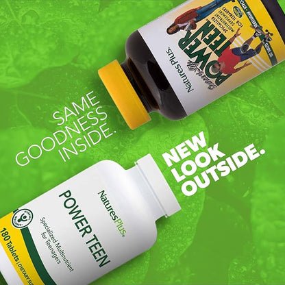 NaturesPlus Source of Life Power Teen - 180 Vegetarian Tablets - Teen Multivitamin with Minerals & Whole Foods for Mental Focus, Energy Booster - Gluten-Free - 90 Servings