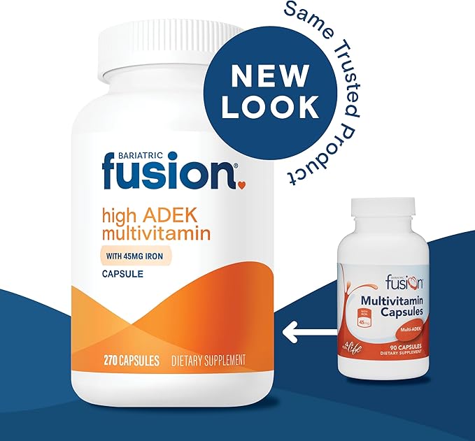 Bariatric Fusion High ADEK Multivitamin with Iron | Bariatric Multivitamin for Duodenal Switch | Easy to Swallow ADEK Vitamins Bariatric | 270 Capsules | Three Month Supply