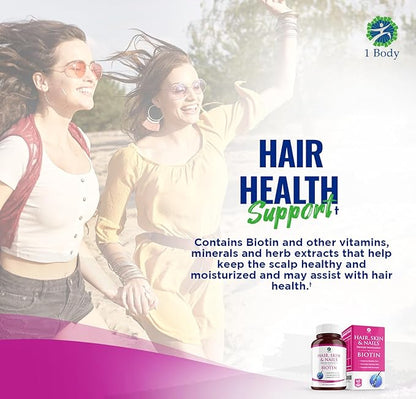 Hair, Skin and Nails Vitamin Supplement with Biotin, 2 Bottle Pack, Growth Formula for Men and Women