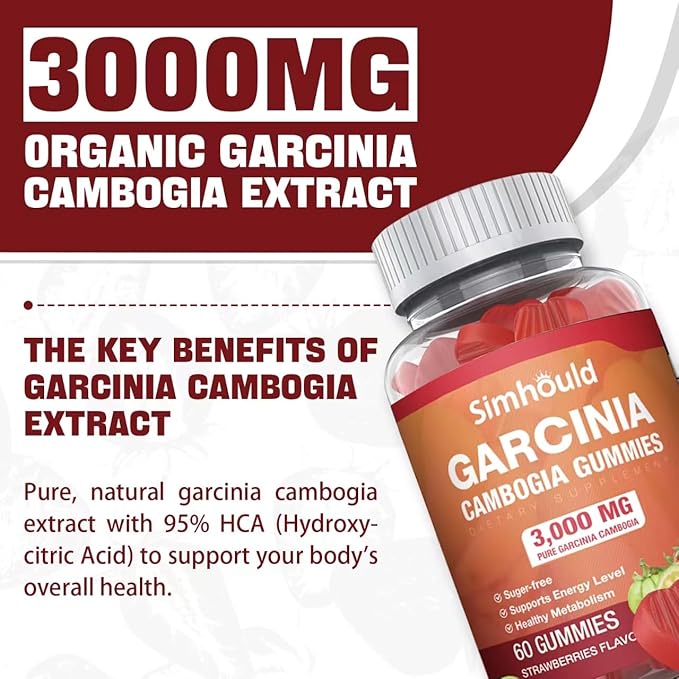 2 Pack Sugar Free Garcinia Cambogia Gummies - 3000mg 95% HCA with L-Carnitine, Energy Boost, Strawberry Flavor Gummy Easier to Take Than Pills & Capsules 120 Counts