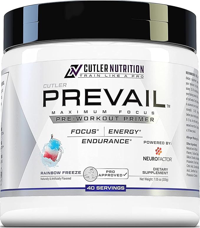 Prevail Pre Workout Powder with Nootropics: Pre Workout for Men and Women, Cutting Edge Energy and Focus Supplement with L Citrulline, Alpha GPC, L Tyrosine, Neurofactor | Rainbow Freeze, 40 SRV