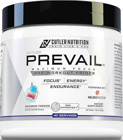 Prevail Pre Workout Powder with Nootropics: Pre Workout for Men and Women, Cutting Edge Energy and Focus Supplement with L Citrulline, Alpha GPC, L Tyrosine, Neurofactor | Rainbow Freeze, 40 SRV