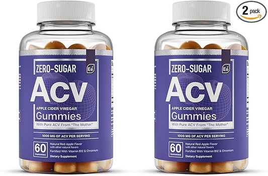 Essential Elements Zero-Sugar ACV Apple Cider Vinegar Gummies from “The Mother” - Naturally-Sourced, Vegan ACV Gummies with Chromium 60 Count (2-Pack)